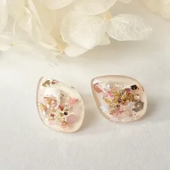 キラキララメ & アイボリー ピアス パール ゴールド ステンレス 【No.261】