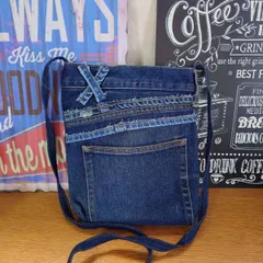 4★USEDダメージデニムリメイク★サコッシュ★ショルダーバッグ★ジーンズリメイク★