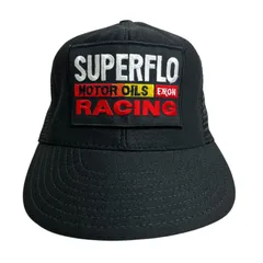 【キャップ/帽子】SUPERFLO (スーパーフロ) EXXON モーターオイル メッシュキャップ　刺繍ロゴ　ワッペン　ブラック　黒