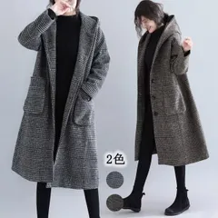 【大特価】フード付き ロングコート レディース 秋 冬 アウター コート ラシャコート チェック柄 オシャレ ゆったり 体型カバー 大きいサイズ225588