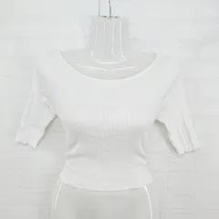 ◇ MERCURYDUO バックオープン リブニット 五分袖 カットソー サイズF ホワイト ベージュ レディース P  【1305240027466】