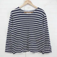 ◇ INHERIT インヘリット ボーダー 裏起毛 長袖 カットソー サイズL ネイビー ホワイト系 レディース P  【1305240026476】