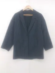 ◇ KBF ストライプ ビックシルエット オトナ女子 長袖 テーラードジャケット サイズONE ネイビー ホワイト レディース E  【1305250009711】