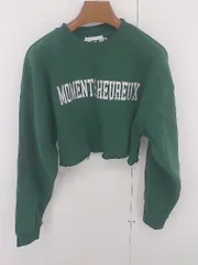 ◇ SPINNS スピンズ ギャル 刺繍 カットオフ ショート 長袖 プルオーバー トレーナー サイズM グリーン系 レディース E  【中古】 【1305250011370】