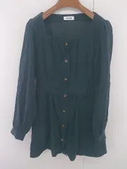 ◇ LAGUA GEM ラグア ジェム コーデュロイ スクエアネック 長袖 ミニ ワンピース サイズM ダークグリーン系 レディース E  【中古】 【1305250011189】