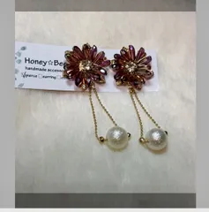 フラワーカボション⭐︎コットンパール⭐︎ピアス