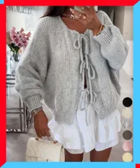 新品 レディース リボンカーディガン 前後2WAY 前開き ニット 羽織り リボン 着やせ こなれ感 春秋 人気【送料無料】