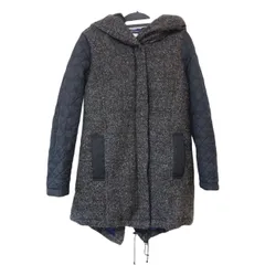 zk2 【美品】ATSURO TAYAMA　アツロウタヤマ　ダウンジャケット　コート　異素材コンビ　黒　ブラック　レディース　36  フード付き　クリーニング済み　オシャレ　希少