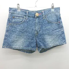 ◇ earth music&ecology Lee デニム生地 コットン100% ロゴ カジュアル ショートパンツ サイズS ブルー レディース E  【1306050051566】