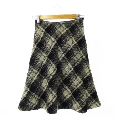 クミキョク 組曲 KUMIKYOKU スカート フレア ミモレ ロング ウール 切替 シーム ライン チェック 1 黒 ブラック /CK27