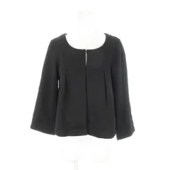 ナチュラルビューティーベーシック NATURAL BEAUTY BASIC ジャケット ノーカラー フレアスリーブ Aライン ストレッチ もっちり M 黒 ブラック /AH3