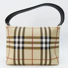 S04-k063 BURBERRY LONDON バーバリー ノバチェック PVC/レザ― アクセサリーポーチ ハンドバッグ ベージュ/ブラック