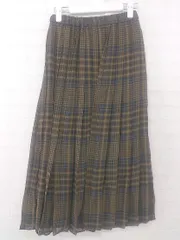 ◇ LOWRYS FARM チェック柄 ウエストゴム シアー 裏地あり ロング プリーツ スカート サイズF ブラウン レディース E  【1306050068069】