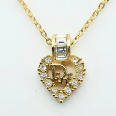 K04-k020 Christian Dior クリスチャンディオール ハート/ロゴ ラインストーン GP ネックレス ゴールド
