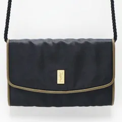 YVESSAINTLAURENT イヴサンローラン YSLロゴプレート サテン 2WAY フラップ ショルダーバッグ クラッチバッグ ブラック/チャ S07-k168