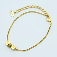 K04-k022 Christian Dior クリスチャンディオール キューブCDロゴ ラインストーン GP ブレスレット ゴールド