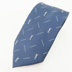 M03-k059 Yves saint Laurent イヴサンローラン YSLロゴ シルク ネクタイ ネイビー