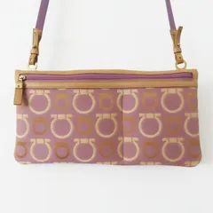 T09 Salvatore Ferragamo サルヴァトーレフェラガモ ガンチーニ柄 キャンバス/レザー ショルダーバッグ パープル