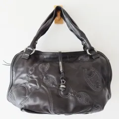 M11 美品 CELINE セリーヌ ビタースウィート マカダムロゴ刺繍 トリオンフ レザーハンドバッグ ブラック