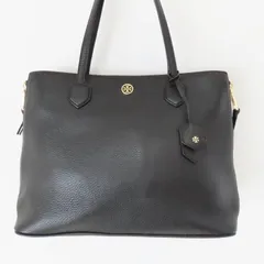 M04-k144 TORY BURCH トリーバーチ ロゴ キーリングチャーム サイドジップ レザートートバッグ ブラック/チャ