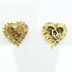 T05-k040 Christian Dior クリスチャンディオール ハート/ロゴ ラインストーン GP イヤリング ゴールド