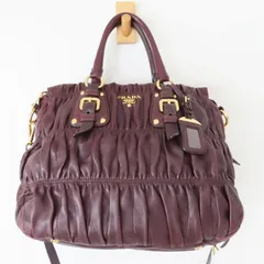 M02-k019 PRADA プラダ ギャザーレザ― 2WAYハンドバッグ ショルダーバッグ ダークブラウン