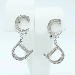 K06-k029 Christian Dior クリスチャンディオール CDロゴ ラインストーン GP スイングイヤリング シルバー