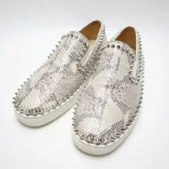 Christian Louboutin クリスチャンルブタン スタッズ パイソン スリッポン スニーカー 41 グレー/シルバー K08-k058