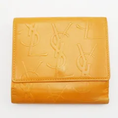 YVESSAINTLAURENT イヴサンローラン YSLロゴ総柄 レザ― Wホック財布 オレンジ K07-k143