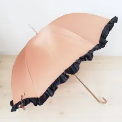 M12-k013 LANVIN COLLECTION ランバンコレクション フリフリ 晴雨兼用 長傘 チャ/ブラック