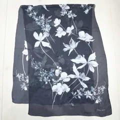 M06-k167 GIORGIO ARMANI ジョルジオアルマーニ フラワー柄 シルク スカーフ ストール ブラック