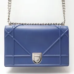 美品 Christian Dior クリスチャンディオール ディオラマ レザ― チェーンショルダーバッグ ネイビー/シルバー S07-k111