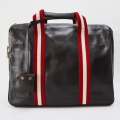 BALLY バリー レザ― ビジネスバッグ ブリーフケース ダークブラウン/レッドxホワイト S09-k079