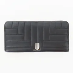 K07-k012 LANVIN en Bleu ランバンオンブルー ロゴプレート キルティングレザ― ラウンドファスナー長財布 ブラック