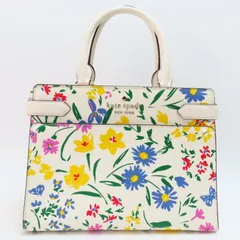 K03-k023 Kate spade ケイトスペード フラワー柄 PVC/レザ― ハンドバッグ ホワイト/マルチカラー
