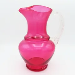 T08 希少 藤原ガラス 金赤 水差し 一点もの 20世紀中頃 ヴィンテージ フラワーベース