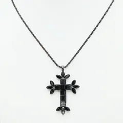K02-k097 GIVENCHY クロス/ロゴ カラーストーン メタル ネックレス ブラック