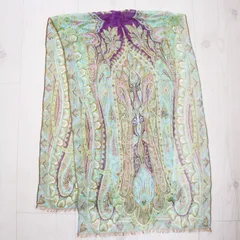 ETRO エトロ ペイズリー柄 シルク シースルー スカーフ ストール グリーン M08-k124