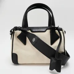 EMPORIO ARMANI エンポリオアルマーニ チャーム付き キャンバス/レザ― 2WAY ハンドバッグ ショルダーバッグ アイボリー/ブラック S09-k070