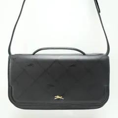LONGCHAMP ロンシャン ロゴ総柄 レザー 2WAY ハンドバッグ ショルダーバッグ ブラック M09-k006