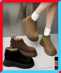 新品 レディース スエードタッチ 厚底 ショートブーツ 裏起毛 バックジップ あったか 軽量 ボリュームソール【送料無料】