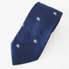 S09 BURBERRY バーバリー  ホースロゴ/総柄 シルク ネクタイ ネイビー