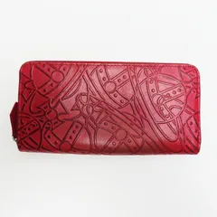 T12-k004 Vivienne Westwood ヴィヴィアンウエストウッド オーブ 総柄 レザ―ラウンドファスナー長財布 レッド