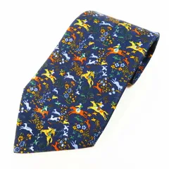 T03-k073 Salvatore Ferragamo サルヴァトーレフェラガモ 馬 ホース柄 シルク ネクタイ ネイビー
