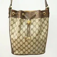 GUCCI オールドグッチ GGプラス/シェリーライン PVC/レザー 巾着 ショルダーバッグ ベージュ/ブラウン M2511-k078