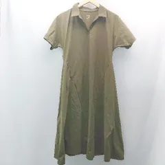 ◇ UNIQLO ユニクロ シンプル シャツ カジュアル 半袖 ロング ワンピース サイズM カーキ レディース E  【1306140026115】