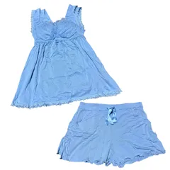 【未使用品】tu-hacci ツーハッチ ナイトブラキャミ フレアパンツ セット ラクシアンシリーズ パウダーブルー 75L レース