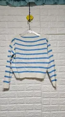 白/青 ストライプ セーター free