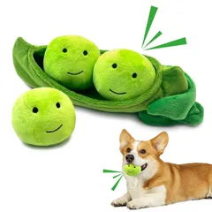 小型犬 ソフトコットン 3個セット 中型犬 きしむ音付き 噛む エンドウ豆型 おもちゃ おもちゃ フェッチ遊び いぬ 緑色 Pawplusee