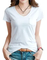 カットソー ポケット トップス 胸 無地 Vネック 半袖 レディース Tシャツ S～XL [ビートーク]